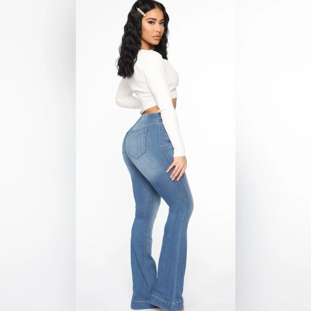 Fashion Nova Start Something Mid Rise Flare Jeans, Light Blue Wash, XL, NWT - Picture 2 of 11